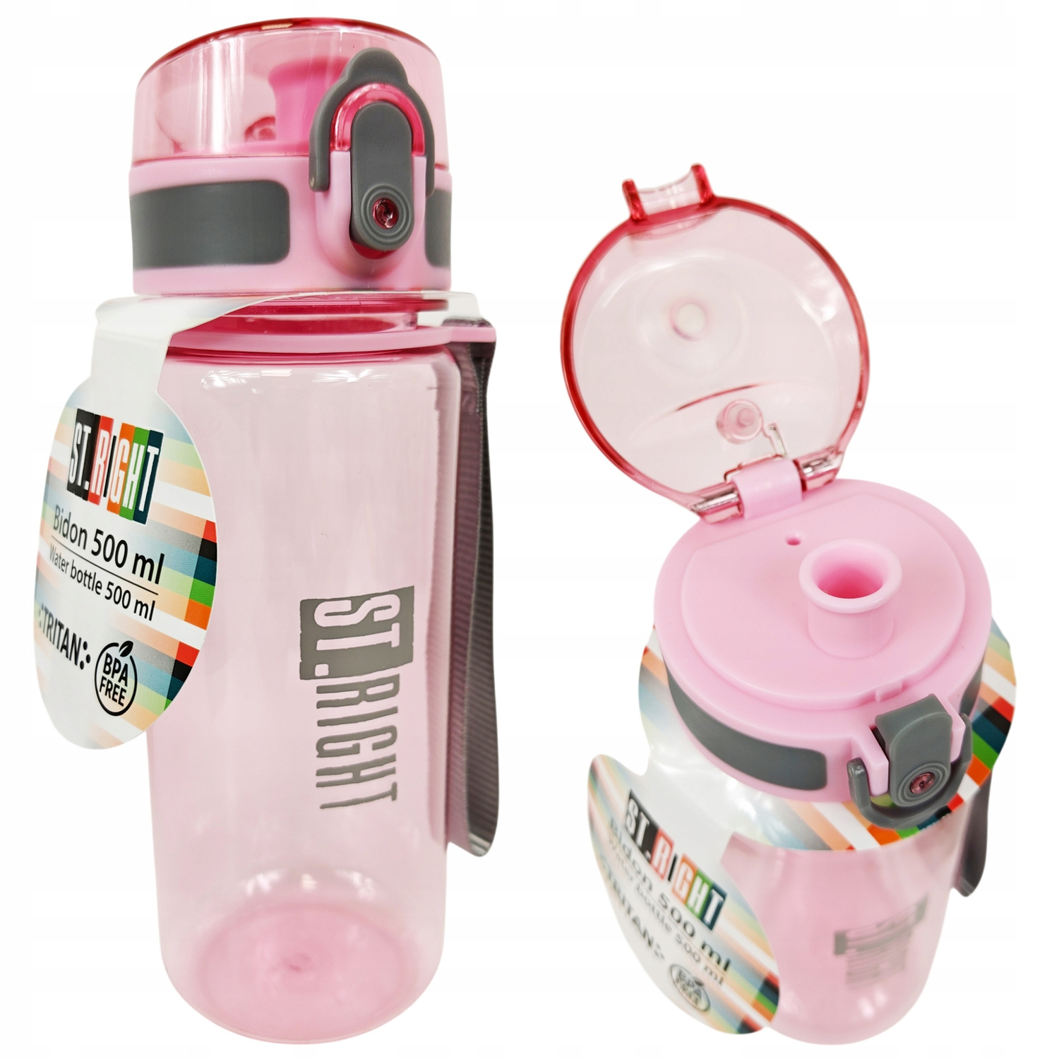 ST.RIGHT BIDON SZKOLNY BUTELKA NA NAPOJE 500 ml Pink&Grey_1