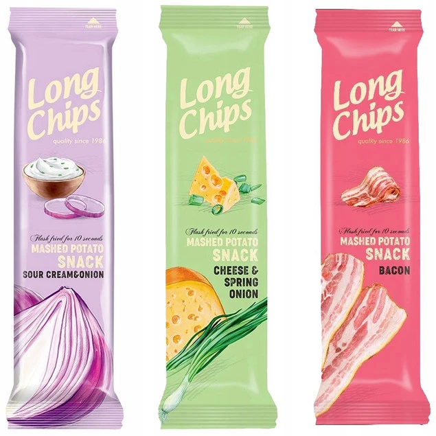 Chipsy Long Chips ZESTAW 3szt Śmietana z cebulką Ser Szczypiorek Bekon 75 g_1