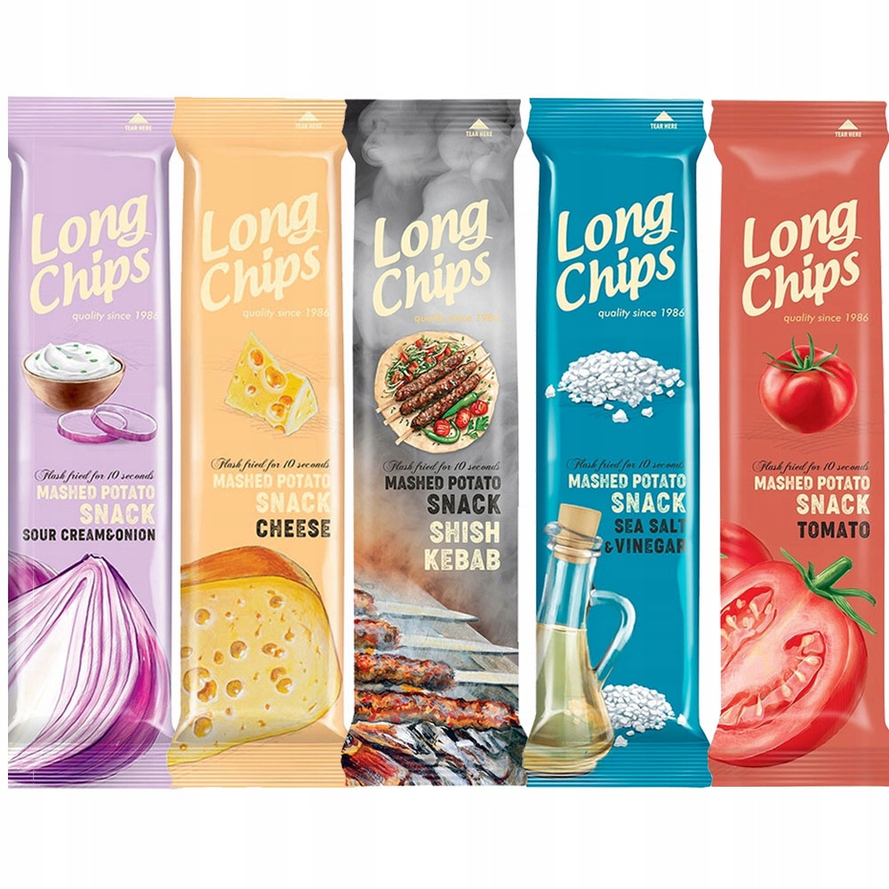 Long Chips ZESTAW 5 szt Śmietana z cebulką Ser Pomidory Kebeb Sól 75 g_1