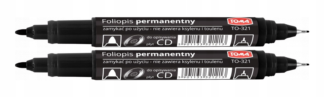 2x Marker Pisak Do Płyt CD DVD Toma TO-321 Dwustronny CZARNY_1