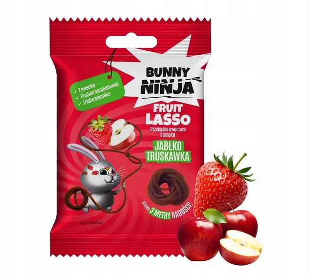 BUNNY NINJA Przekąska Owocowa Lasso JABŁKO TRUSKAWKA Bez Cukru Glutenu 20g_1