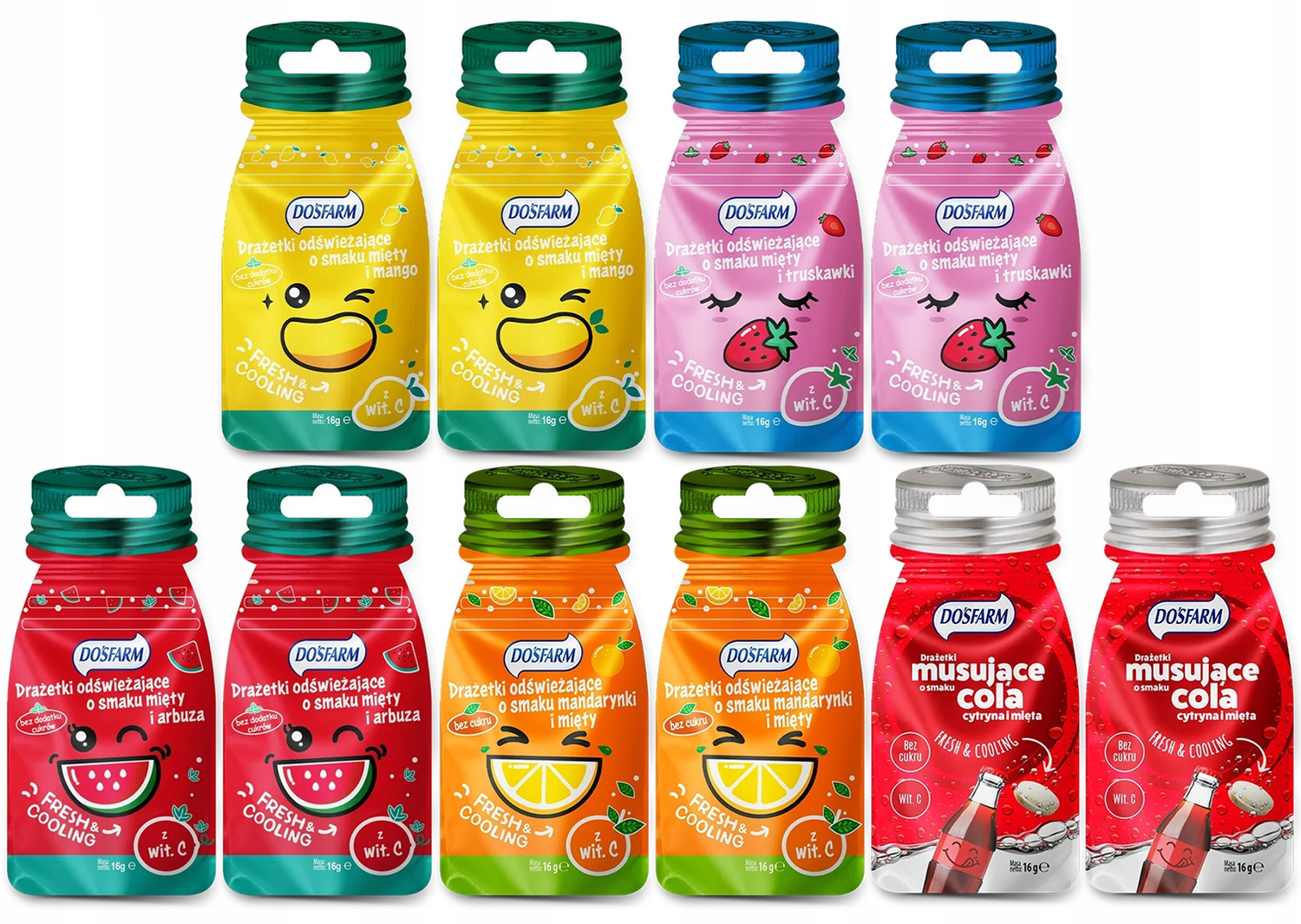 Cukierki Odświeżające Drażetki BEZ CUKRU Zestaw MIX SMAKÓW Dosfarm x10_1