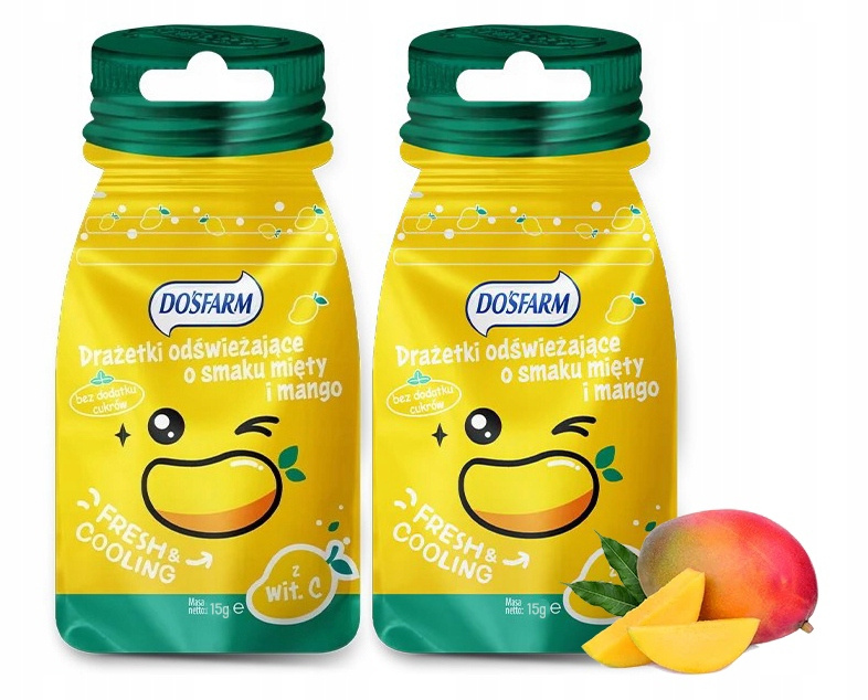 Cukierki Drażetki Odświeżające o Smaku MIĘTA i MANGO Dosfarm 15g x2_1