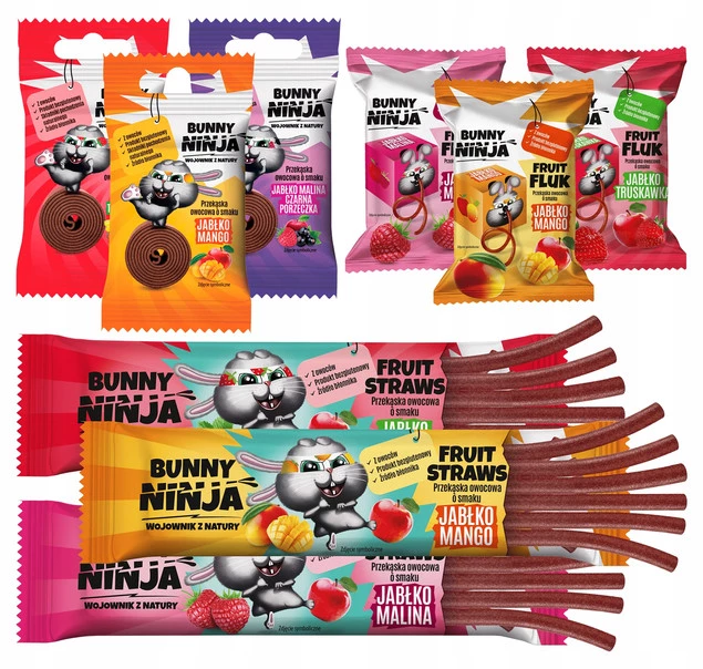 BUNNY NINJA MIX SMAKÓW Żelki Bez Dodatku Cukru ZDROWA Przekąska Dla Dzieci_1