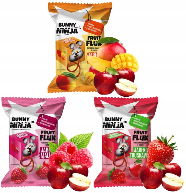 BUNNY NINJA Zdrowa Przekąska Owocowa FRUIT FLUK Bez Cukru MIX SMAKÓW x3_1