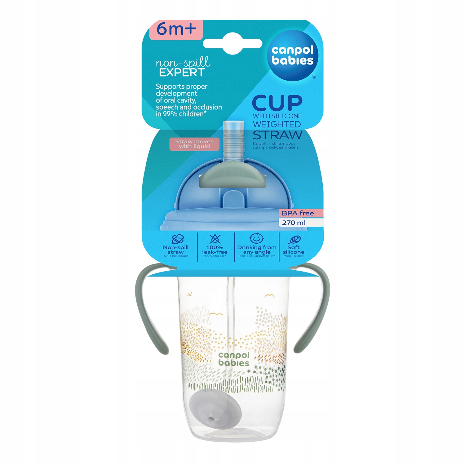 CANPOL Innowacyjny Kubek Niekapek z Rurką Słomką i Odważnikiem 270ml 56/620_12