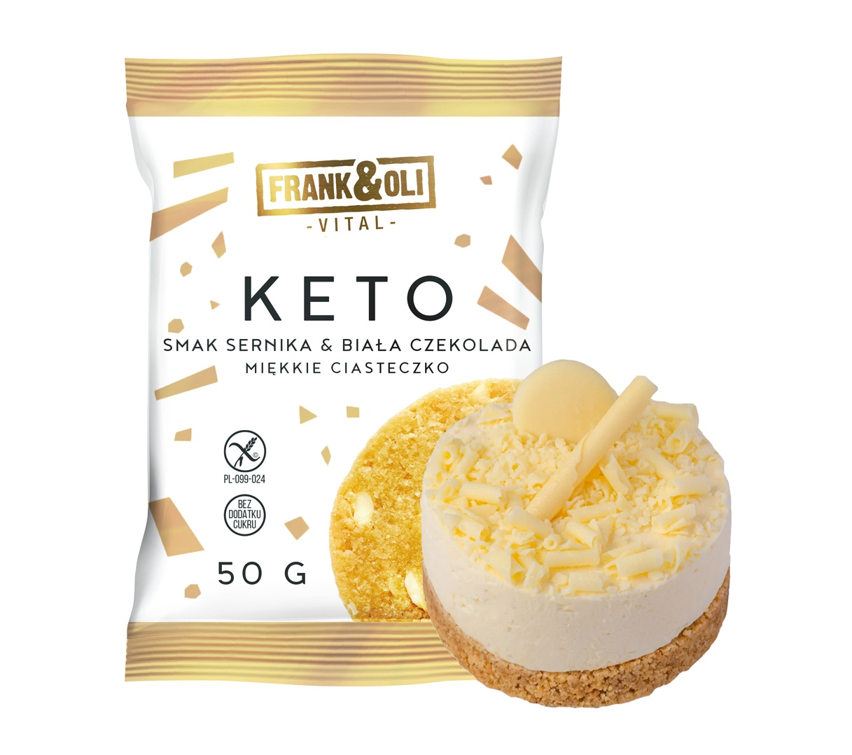 FRANK&OLI Ciastko Miękkie Keto SERNIK BIAŁA CZEKOLADA Bez Cukru 50g_1