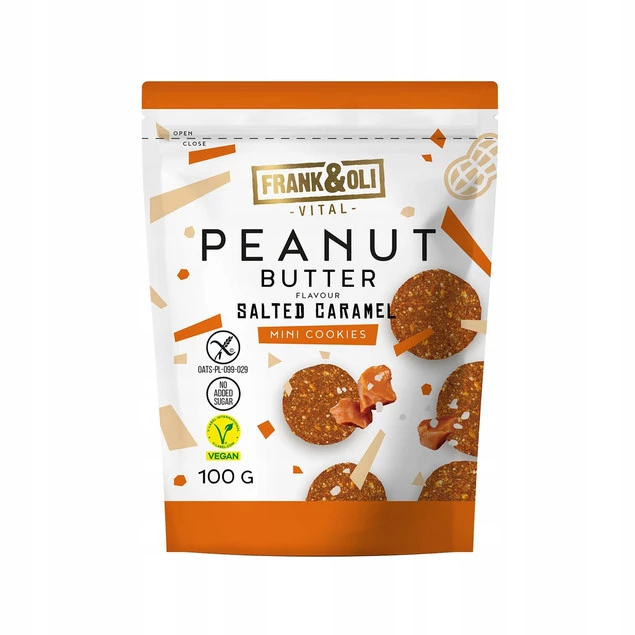 FRANK&OLI Ciasteczka Mini MASŁO ORZECHOWE SŁONY KARMEL Białko Błonnik 100g_2