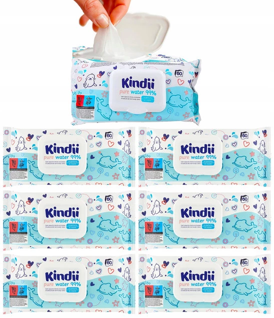 KINDII Chusteczki NAWILŻANE Pure Water WODNE Bez Perfum z Klapką 60 szt. x7_1