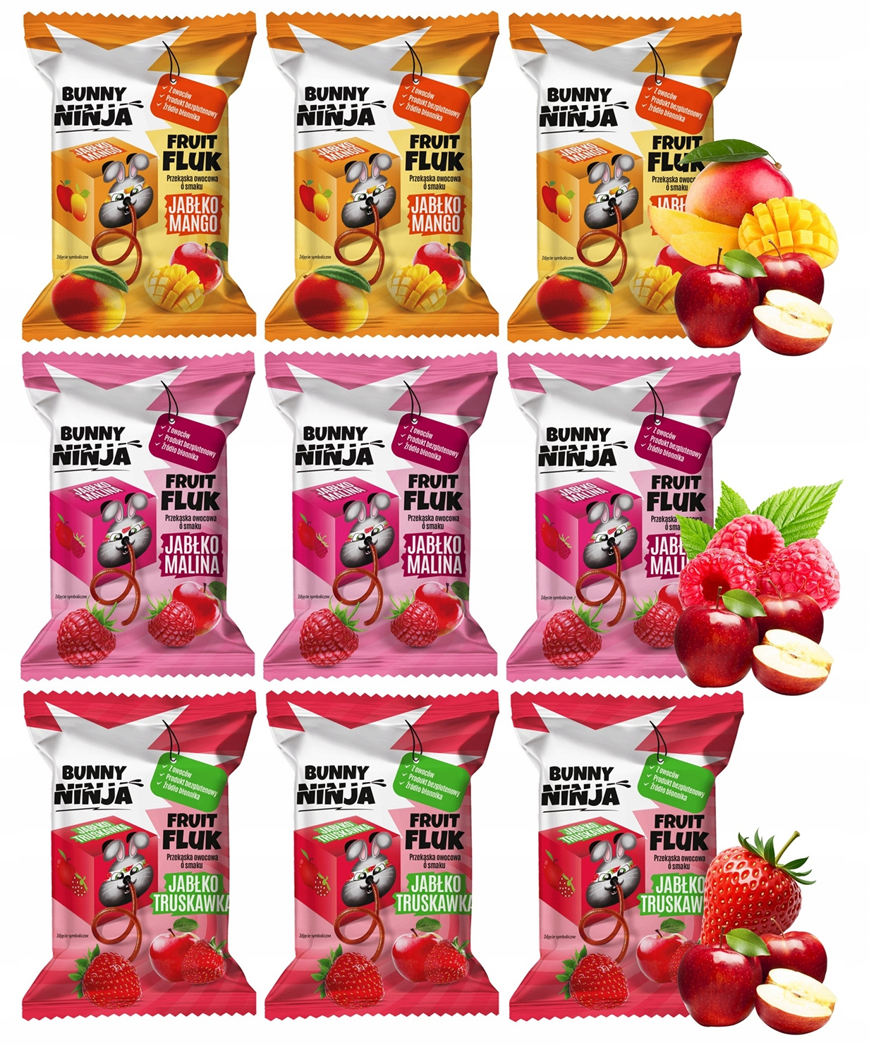 BUNNY NINJA Przekąska Owocowa MIX SMAKÓW Fruit Fluk 15g x9_1