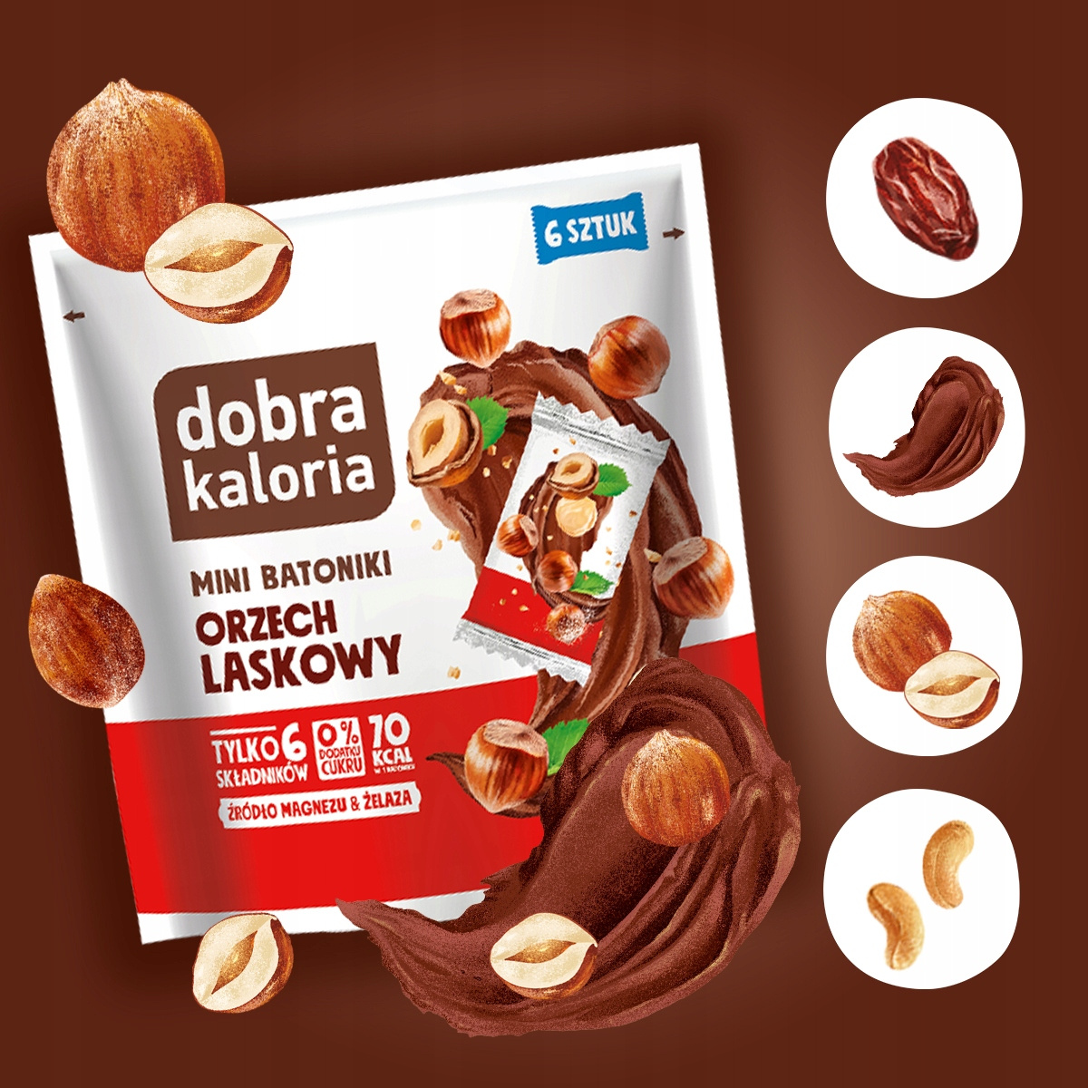 DOBRA KALORIA Mini Batoniki o Smaku ORZECH LASKOWY Bez Cukru 102g_4