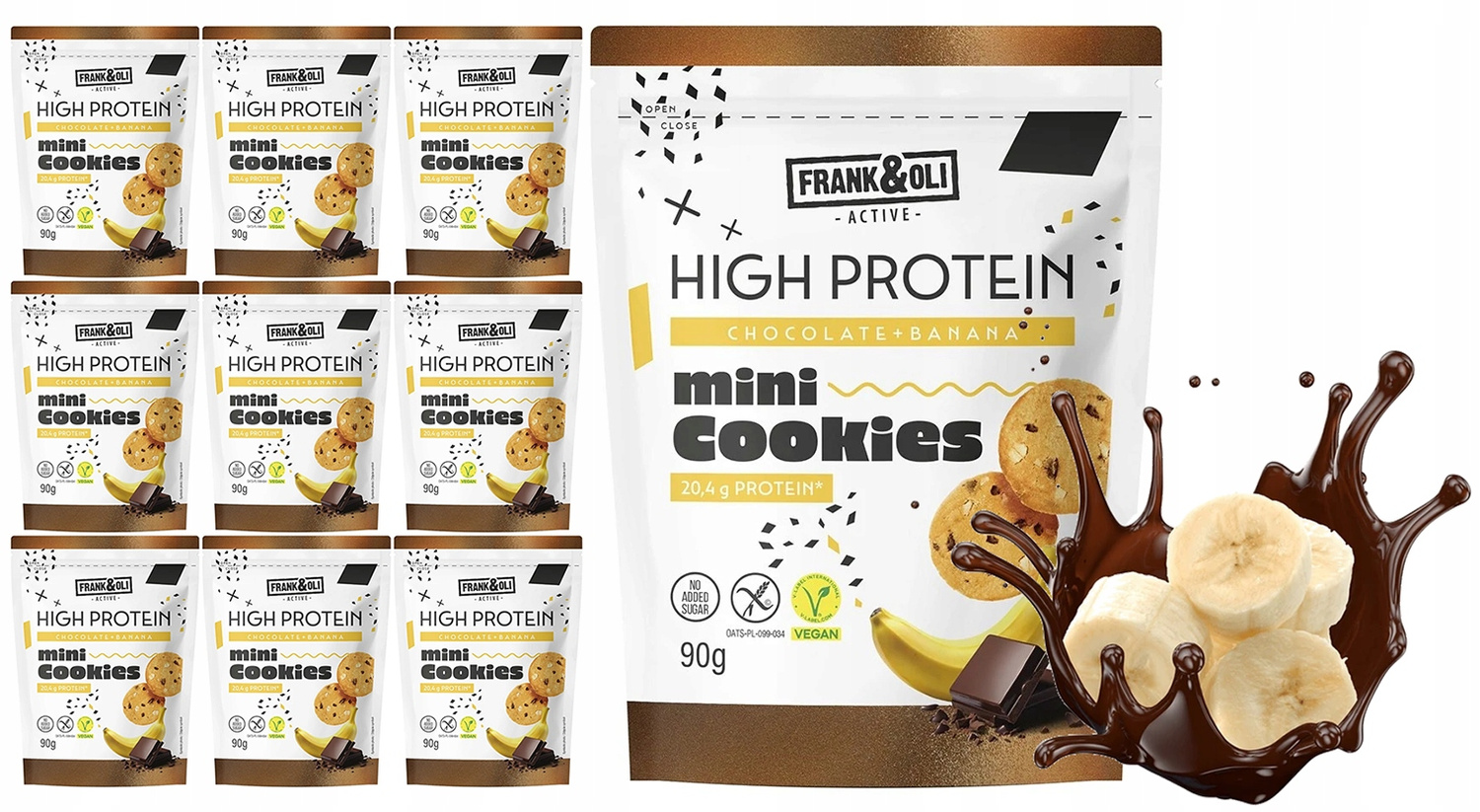 FRANK&OLI Mini Ciasteczka PROTEINOWE High Protein BANAN CZEKOLADA 90g x9_1