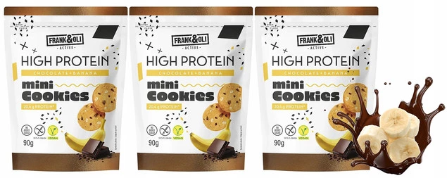 FRANK&OLI Mini Ciasteczka PROTEINOWE High Protein BANAN CZEKOLADA 90g x3_1