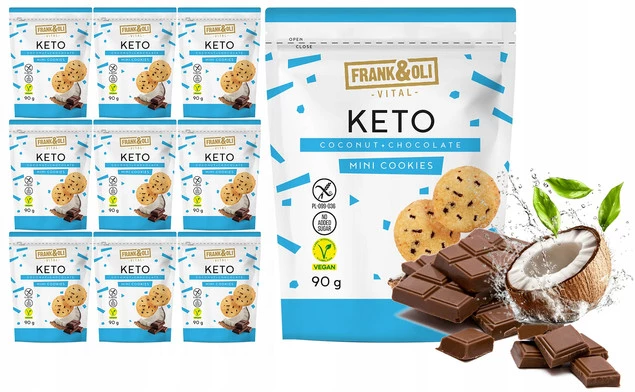 FRANK&OLI Keto Mini Ciasteczka KOKOS CZEKOLADA Bez Cukru 90g x9_1