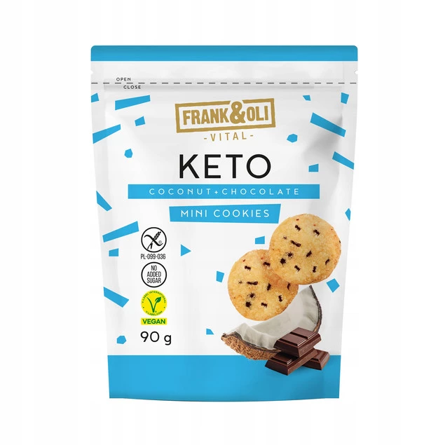 FRANK&OLI Keto Mini Ciasteczka KOKOS CZEKOLADA Bez Cukru 90g x9_2