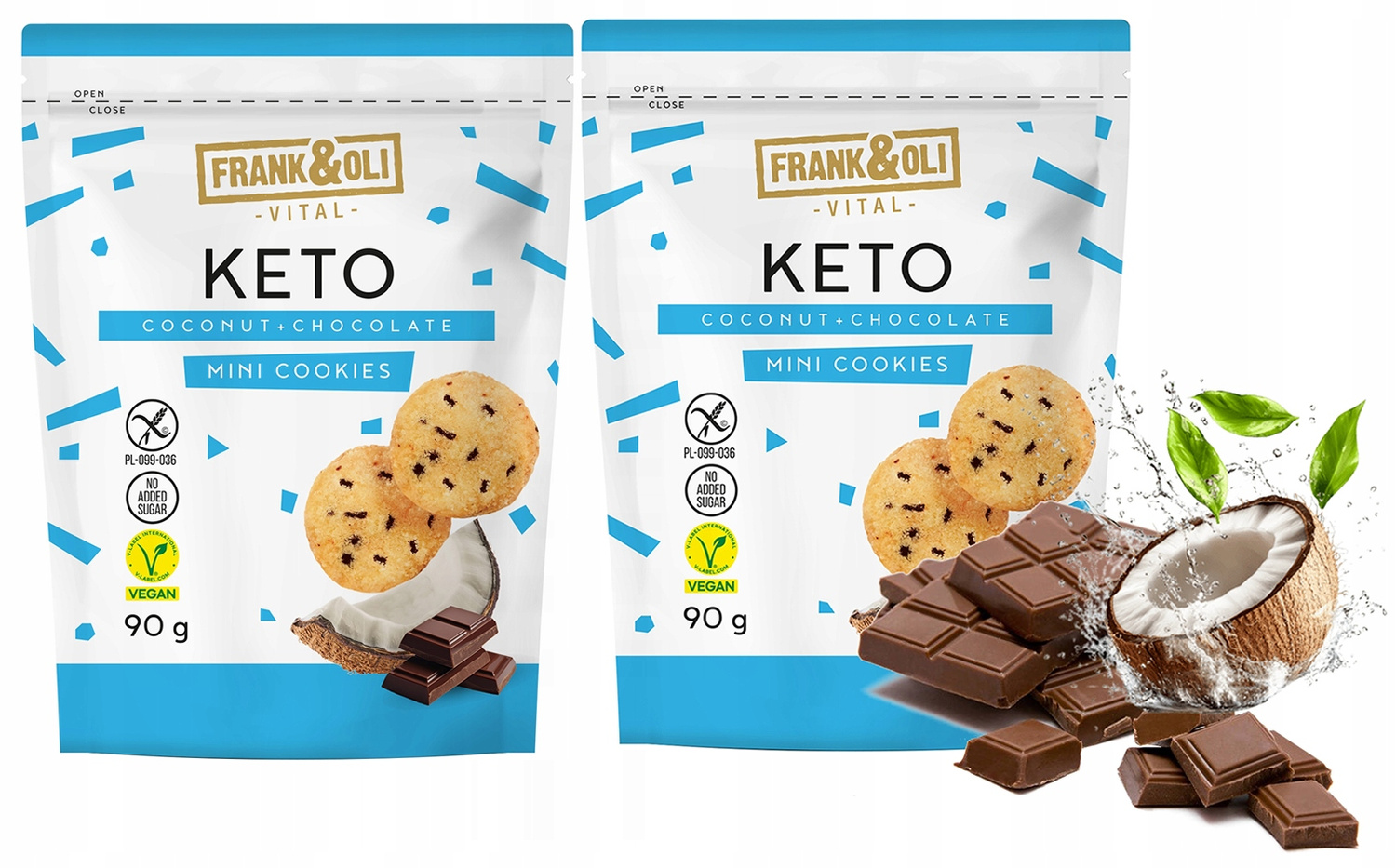 FRANK&OLI Keto Mini Ciasteczka KOKOS CZEKOLADA Bez Cukru 90g x2_1