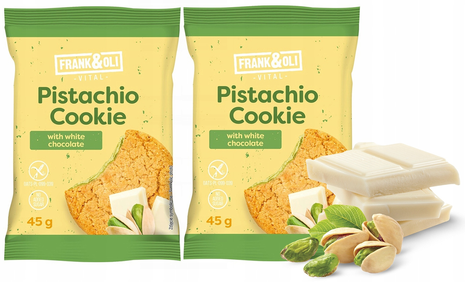 FRANK&OLI Ciastko Miękkie PISTACJA BIAŁA CZEKOLADA Bez Cukru 45g x2_1