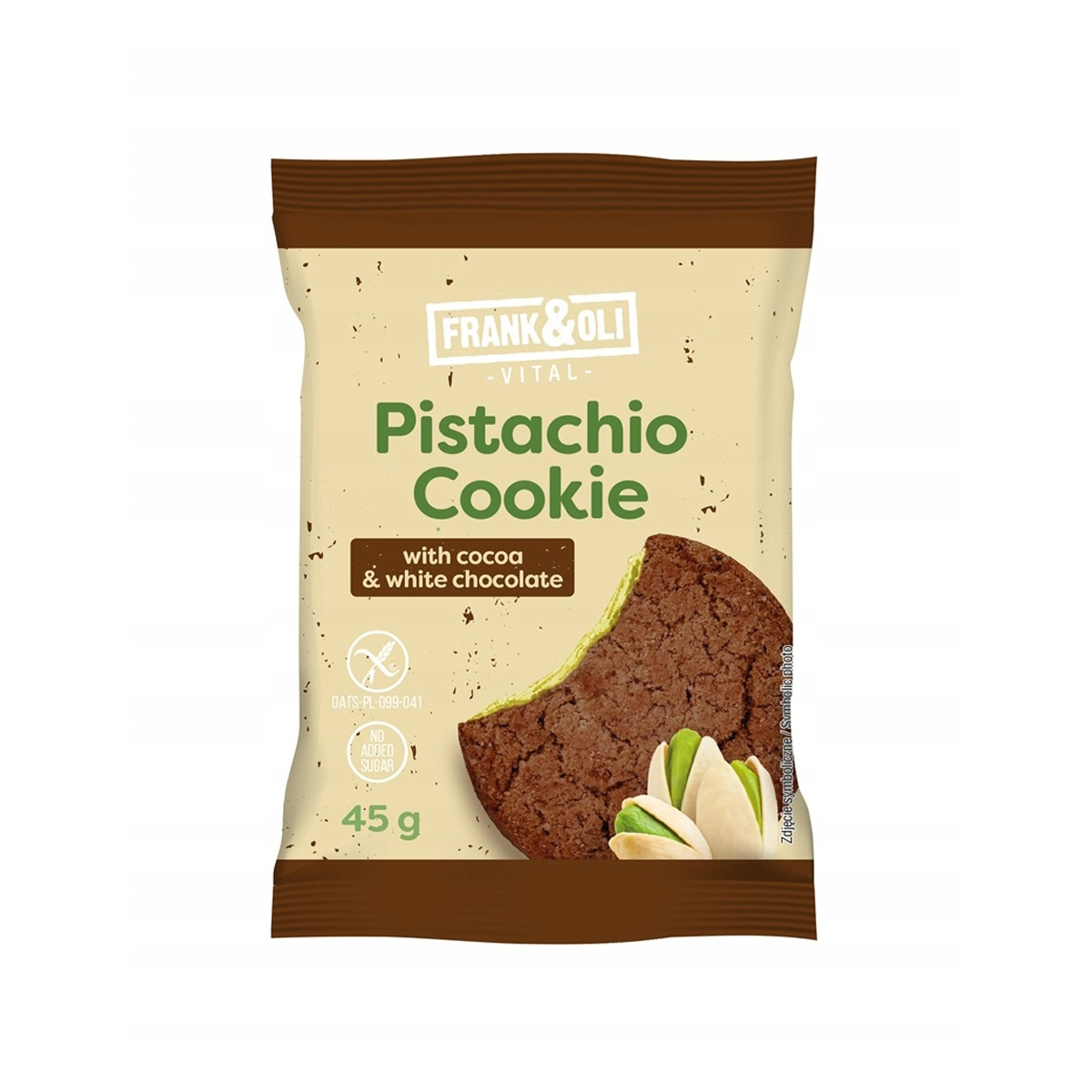 FRANK&OLI Ciastko Miękkie PISTACJA KAKAO BIAŁA CZEKOLADA Bez Cukru 45g x5_2