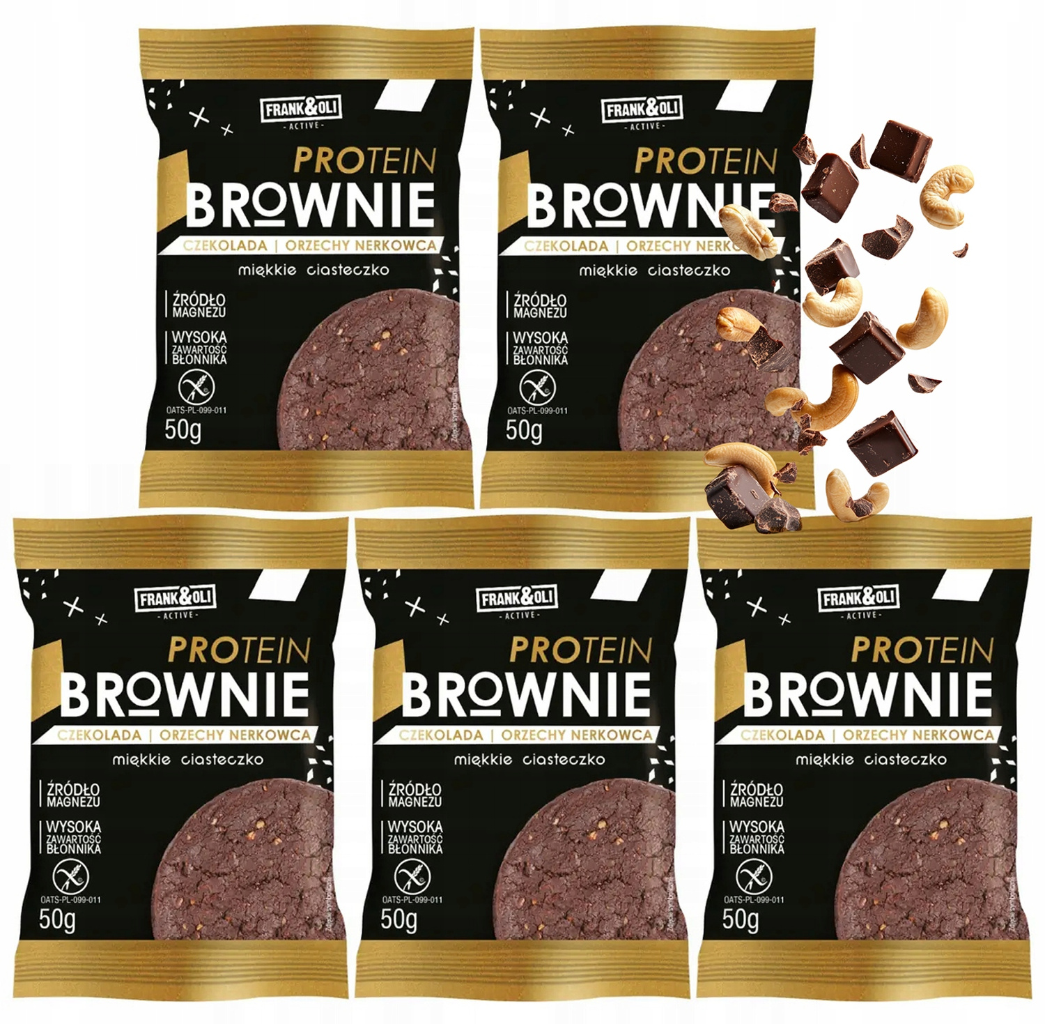 FRANK&OLI Ciastko Proteinowe Brownie ORZECHY NERKOWCA CZEKOLADA 50g x5_1