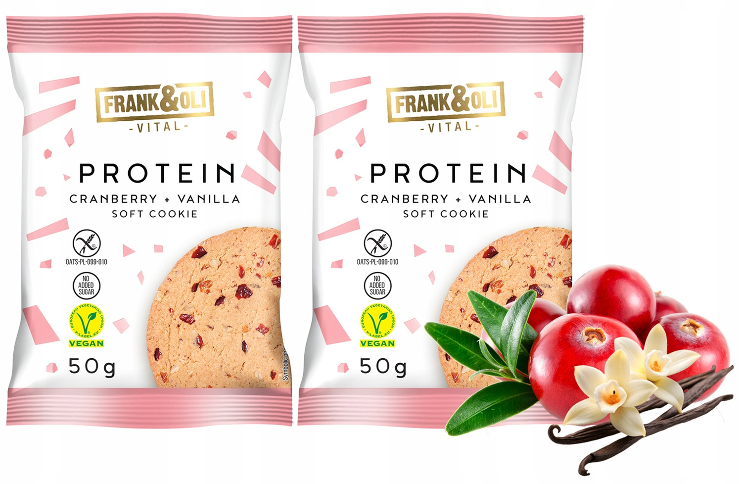 FRANK&OLI Ciastko Proteinowe ŻURAWINA WANILIA Wegan 50g x2_1