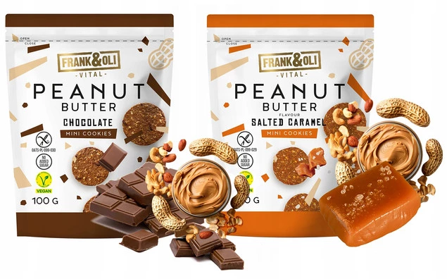FRANK&OLI Ciasteczka Mini MASŁO ORZECHOWE CZEKOLADA SŁONY KARMEL 100g x2_1