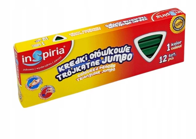 INSPIRIA Kredki Trójkątne Ołówkowe CIEMNO ZIELONY Jumbo 12 Sztuk_2