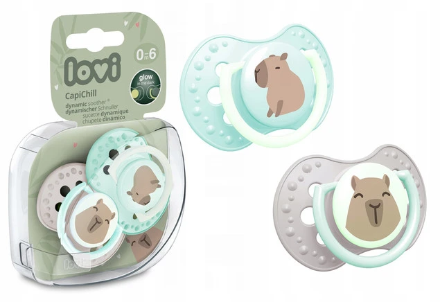 LOVI Smoczek Silikonowy Dynamiczny 0-6m 2 szt CapiChill Boy Świecący_1