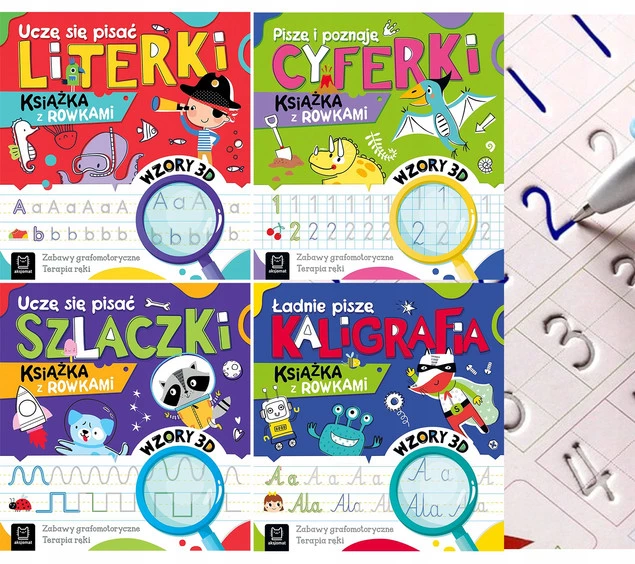 Komplet 4 Książeczek Edukacyjnych z Rowkami Nauka Pisania Dziecka 4–6 Lat_1