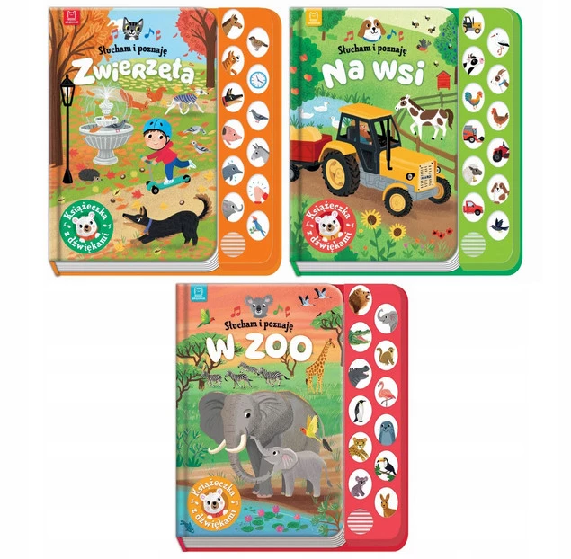 Słucham i Poznaję 3w1 Zwierzęta Na Wsi Zoo Książeczka z Dźwiękami Aksjomat_1