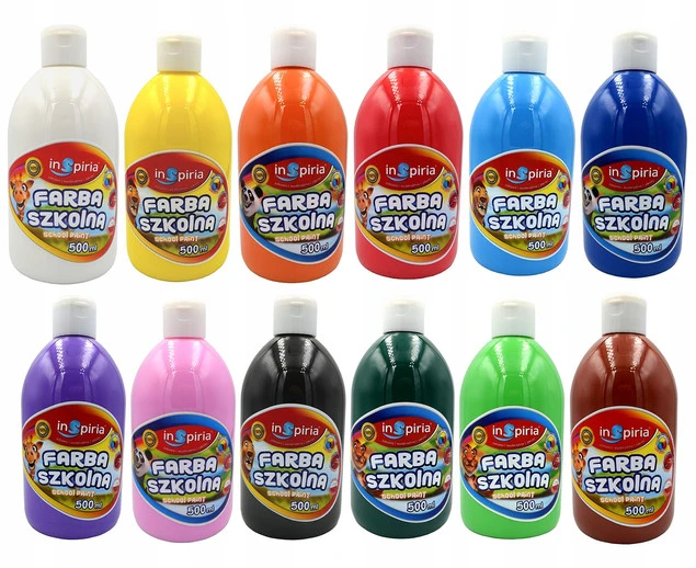 Zestaw FARB SZKOLNYCH Farba Wodna 12 Kolorów 500ml Inspiria_1