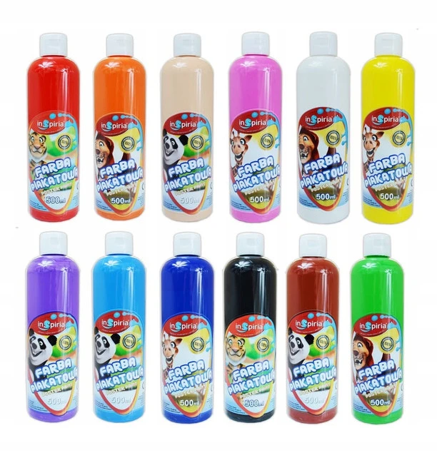 Zestaw FARB PLAKATOWYCH 12 Kolorów 500ml Inspiria_1