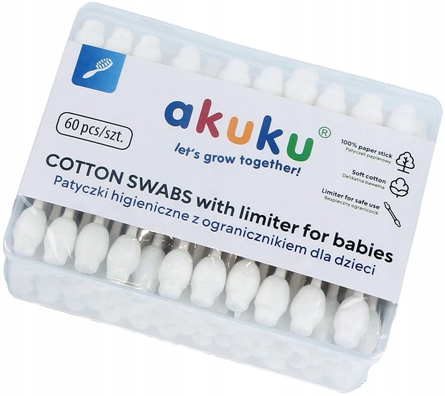 Patyczki HIGIENICZNE z Ogranicznikiem BAWEŁNIANE 60szt AKUKU_4
