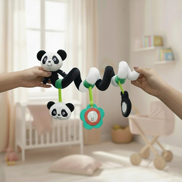 Zawieszka do Wózka PANDA Spiralna Sensoryczna z Lusterkiem i Grzechotką 0m+_3