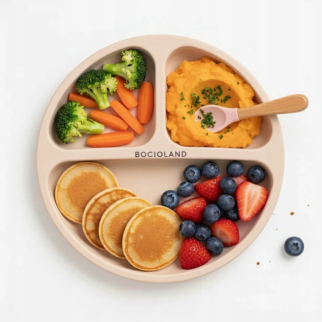 BOCIOLAND Talerzyk Silikonowy TRÓJDZIELNY Z PRZYSSAWKĄ Dla Niemowląt 6M+_5