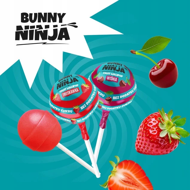 BUNNY NINJA Lizaki Owocowe TRUSKAWKA WIŚNIA Bez Cukry Glutenu 12 x 10g_2
