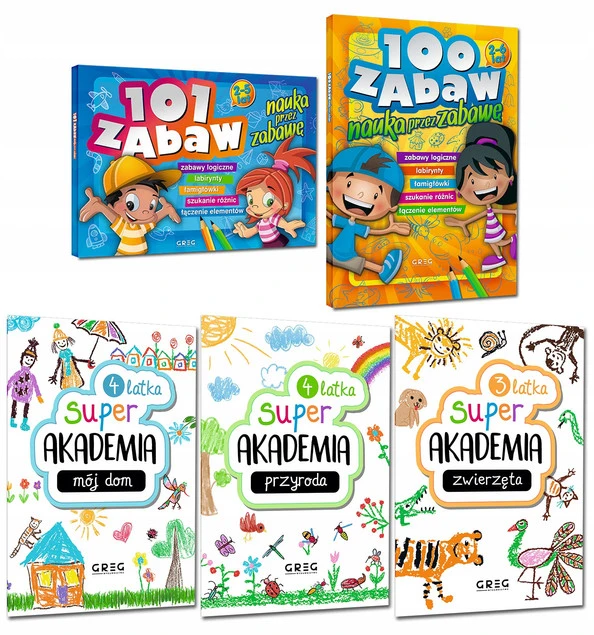 Zestaw 5 Książeczki Edukacyjne Dla Dzieci ŁAMIGŁÓWKI LABIRYNTY ZADANIA Greg_1