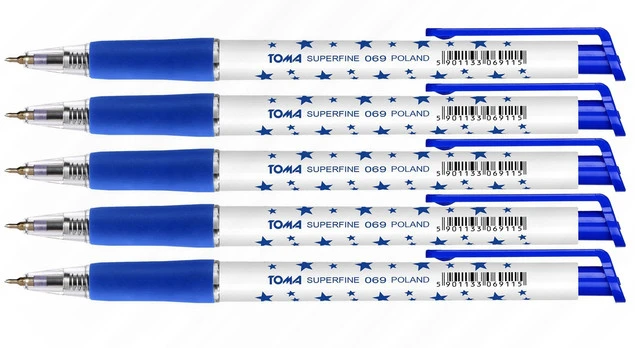 Długopis Biurowy Automatyczny Niebieski Superfine W Gwiazdki 0,5mm TOMA x5_1