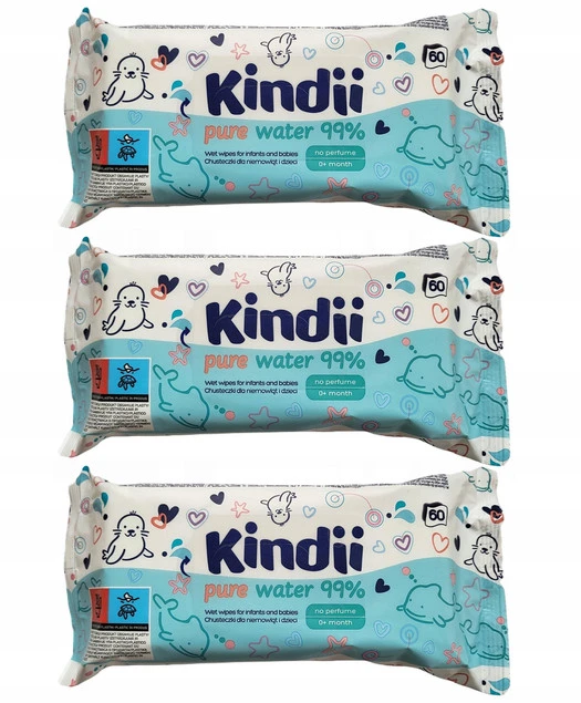KINDII Chusteczki NAWILŻANE Pure Water WODNE Bez Perfum z Klapką 60 szt. x3_1