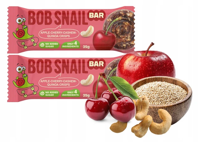 BOB SNAIL Batonik JABŁKO WIŚNIA NERKOWCE QUINOA Bez Dodatku Cukru 35g x2_1