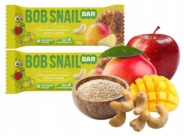 BOB SNAIL Batonik MANGO JABŁKO NERKOWCE QUINOA Bez Dodatku Cukru 35g x2_1