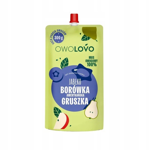 OWOLOVO Mus Owocowy 100% JABŁKO BORÓWKA GRUSZKA Bez Dodatku Cukru 300g_2