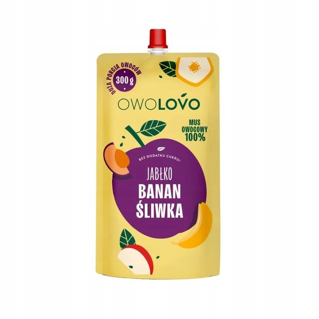OWOLOVO Mus Owocowy 100% JABŁKO BANAN ŚLIWKA Bez Dodatku Cukru 300g_2