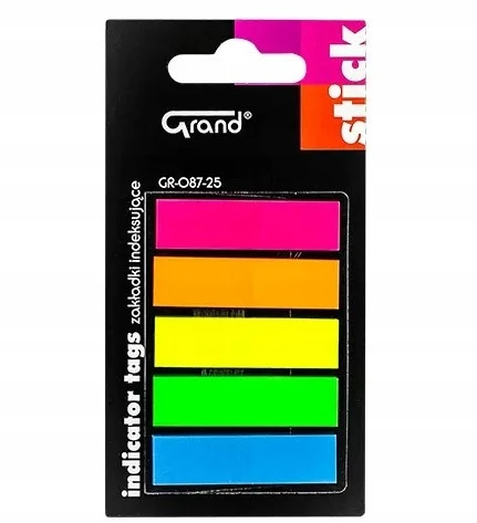 Zakładki Indeksujące Foliowe Proste GRAND GR-087-25 12x45mm 5kol x 25szt_1