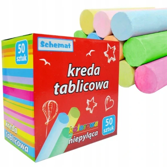 KREDA TABLICOWA SZKOLNA CHODNIKOWA KOLOROWA ZESTAW 50SZT. BEZPYŁOWA SCHEMAT_2