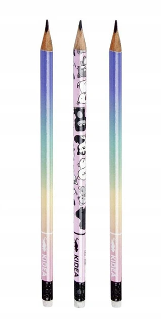 Ołówek Szkolny Trójkątny Z Gumką Twardość HB PASTELOWY ZWIERZĘTA Kidea x3_1