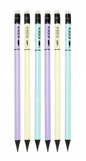 Ołówek Szkolny Trójkątny z Gumką Twardość HB PASTELOWY Kidea x6_1