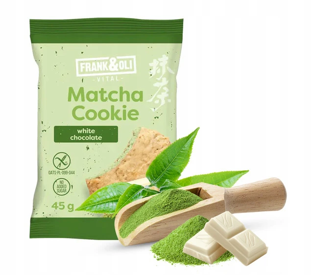 FRANK&OLI Ciastko Miękkie Owsiane MATCHA BIAŁA CZEKOLADA Bez Cukru 45g