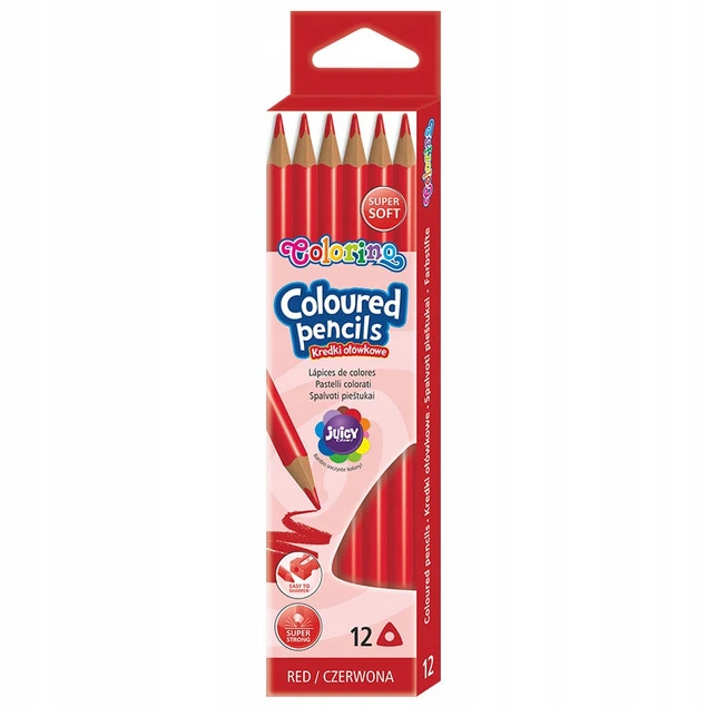 Czerwone trójkątne kredki ołówkowe Colorino Kids
