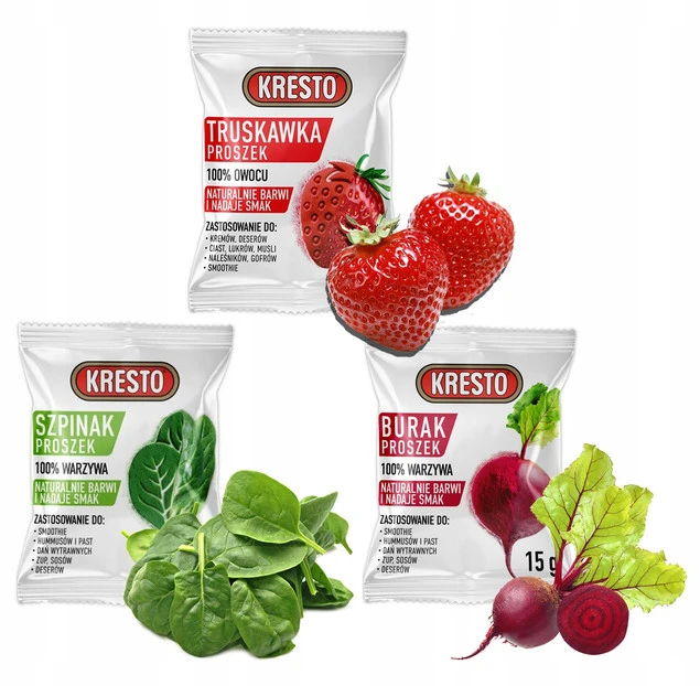 3 x Owoce Liofilizowane Proszek 15 g Kresto Naturalnie Barwi i Nadaje Smak