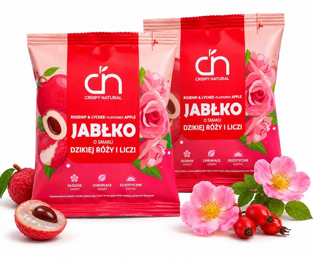 Jabłko o smaku dzikiej róży i liczi suszone chipsy Crispy Natural x2_1